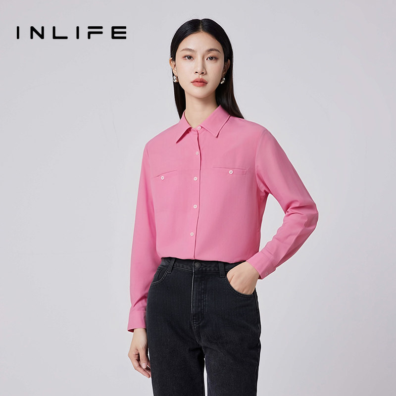 伊纳芙高级简约宽松长袖衬衫女秋冬新款时尚百搭休闲气质上衣衬衣,淘宝优惠券,粉丝福利购,淘宝优惠卷