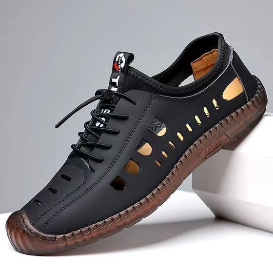 Men's Leather Shoes Crocs Casual Shoes Middle-aged and Elderly Sandals