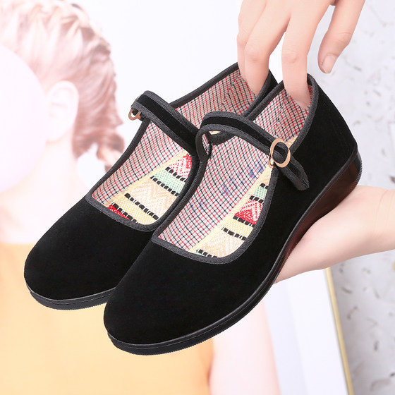 Black cloth shoes, flat shoes, non-slip soft sole work shoes