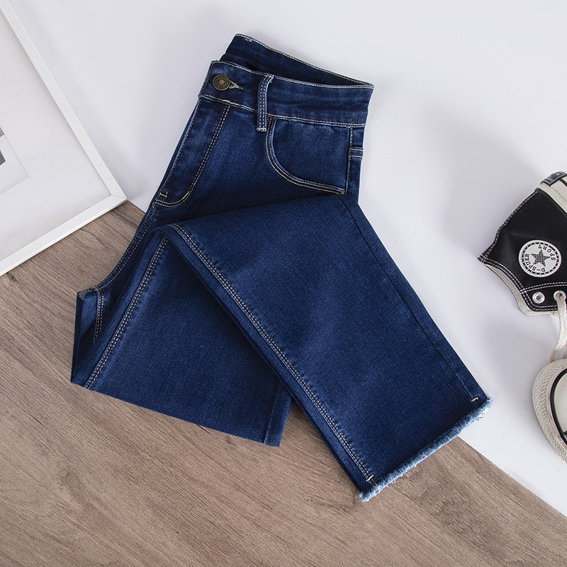 2025秋蓝色直筒牛仔裤女高腰显瘦显高小个子毛边九分烟管裤宽松,淘宝优惠券,粉丝福利购,淘宝优惠卷