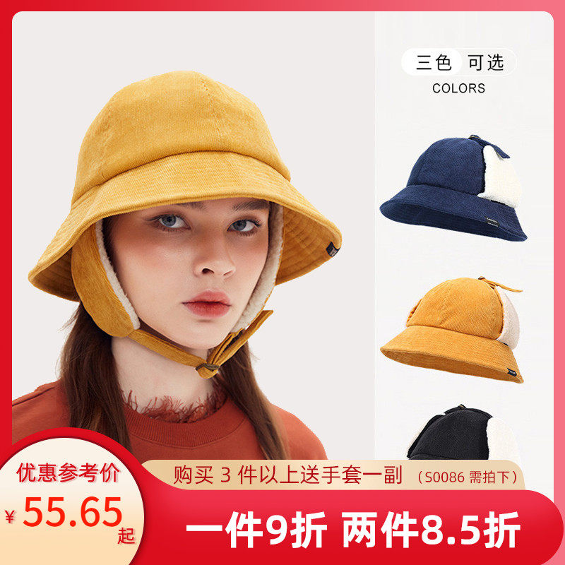 cacuss秋冬灯芯绒护耳大头围渔夫帽 cacusskids帽子
