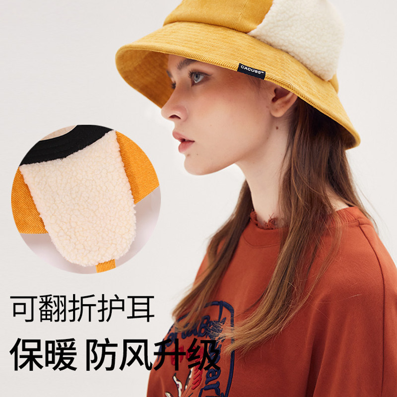 cacuss秋冬灯芯绒护耳大头围渔夫帽 cacusskids帽子