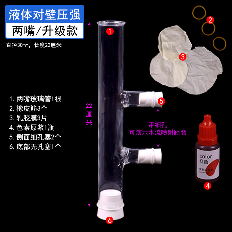 液体对器壁压强演示器初中物理力学实验器材教学仪器探究液体对壁对底部内部压力压强J2141玻璃材质两嘴 - 图2