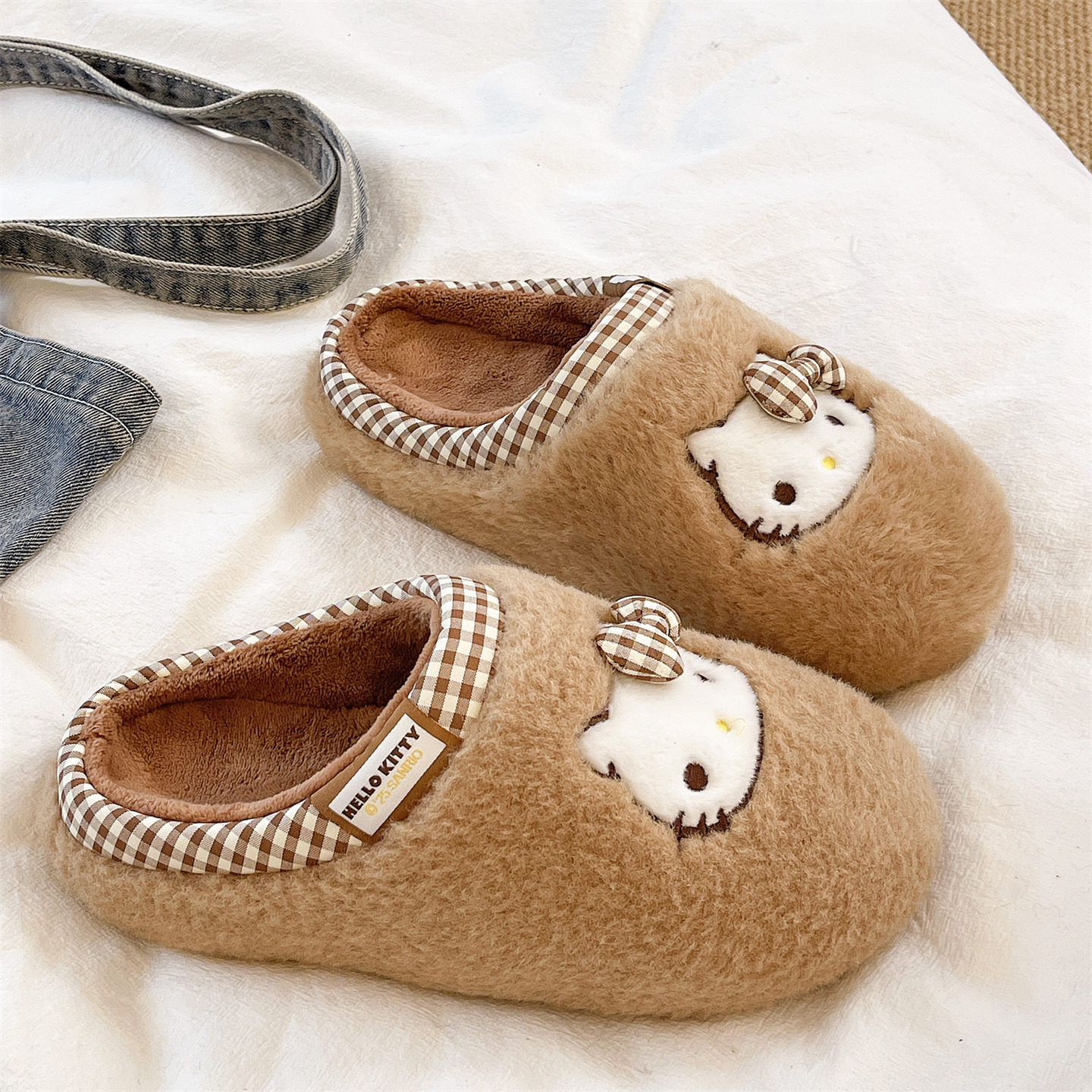 kt猫毛毛鞋女冬季可爱蝴蝶结室内居家包头毛绒保暖防滑月子棉拖鞋,淘宝优惠券,粉丝福利购,淘宝优惠卷