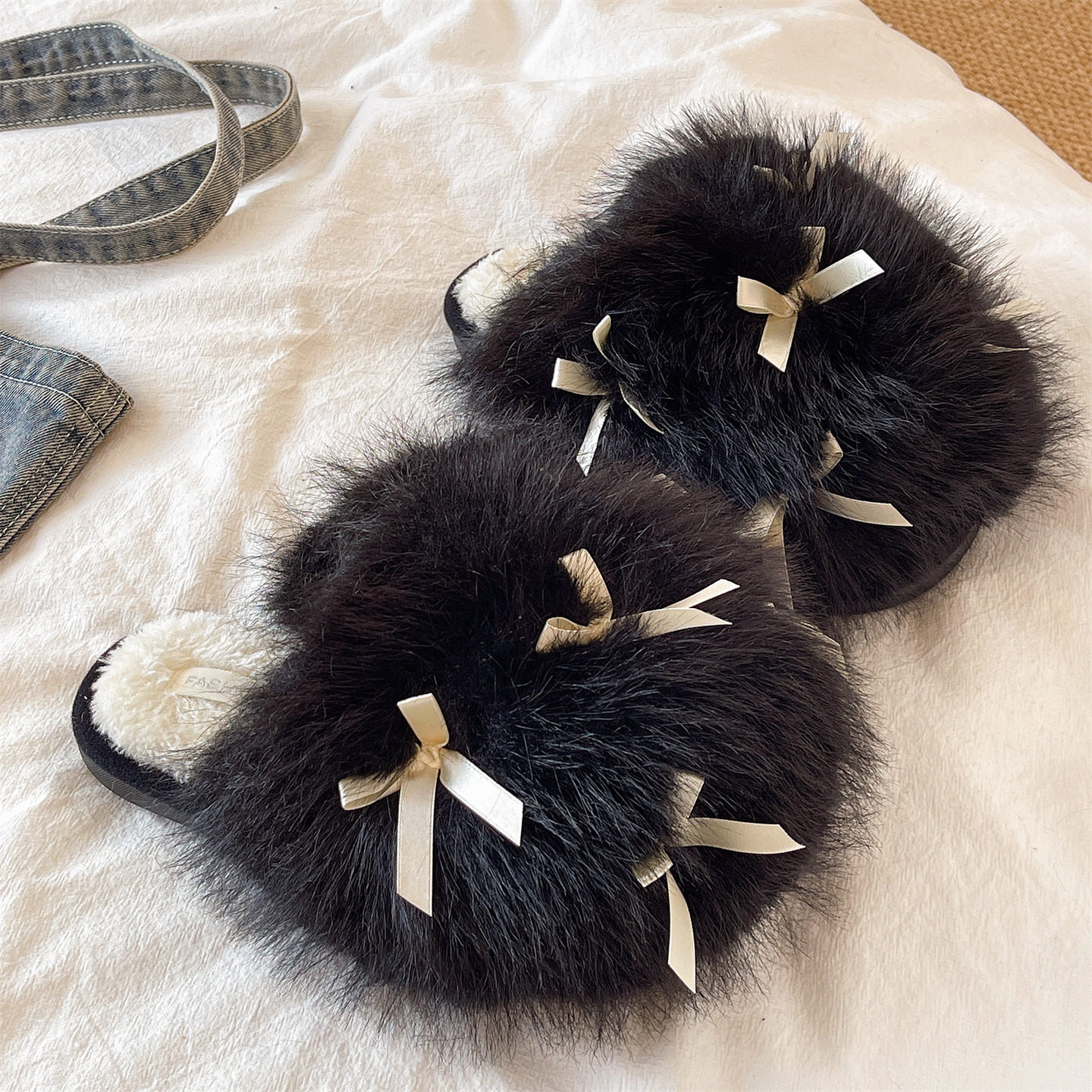 棉拖鞋女冬季可爱蝴蝶结室内居家加绒保暖软底防滑包头毛茸茸拖鞋,淘宝优惠券,粉丝福利购,淘宝优惠卷