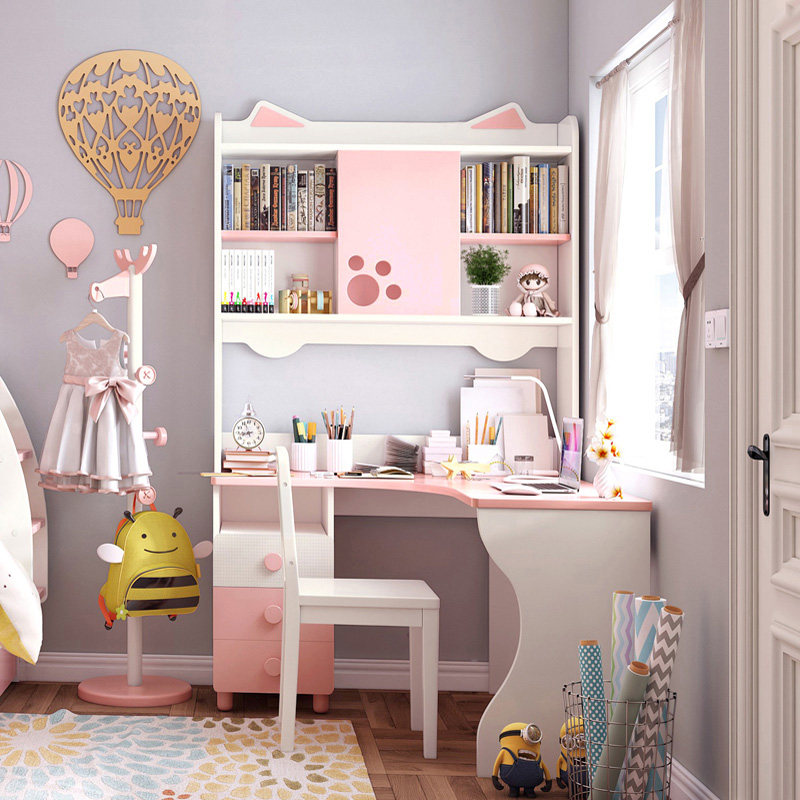 林氏木业儿童转角书架一体电脑桌 林氏木业kids书桌