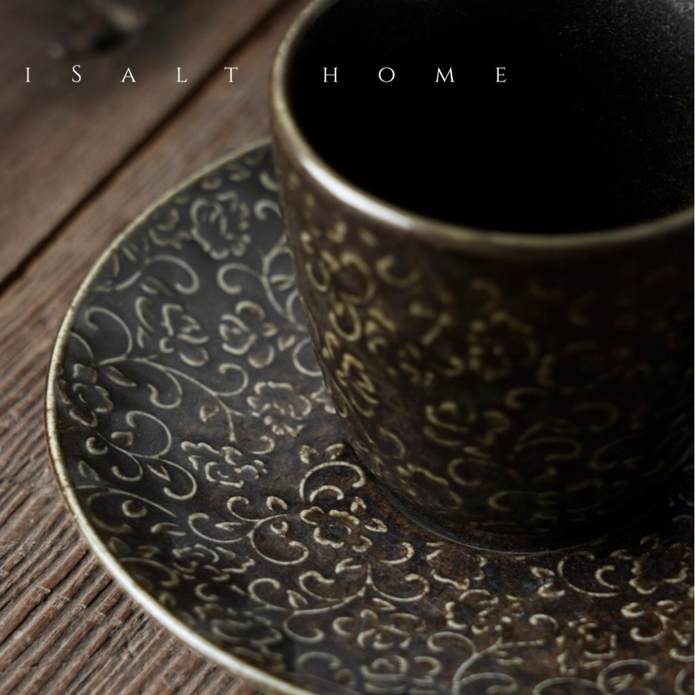 DXC玫瑰咖啡杯碟手握杯下午茶杯子点心碟餐盘菜盘复古创意窑变釉 - 图1