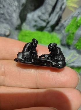 老者对弈老人下棋鱼缸造景园艺花卉假山盆景摆件复古桌面创意装饰