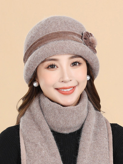 Middle-aged and elderly 2025 new woolen hats for mothers and the elderly women's winter grandmother and old lady rabbit fur warm hats