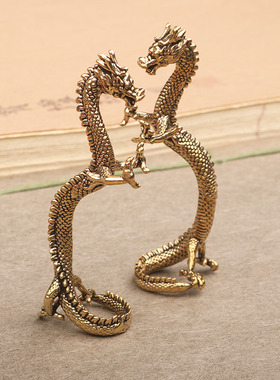 做旧龙年黄铜龙立龙摆件12生肖龙装饰品办公室家居茶桌茶宠饰品