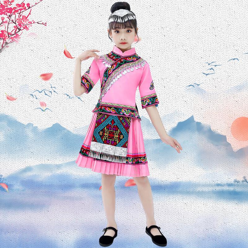 六一儿童演出服壮族服装女童中小学少数民族苗族表演土家族舞蹈服 - 图0