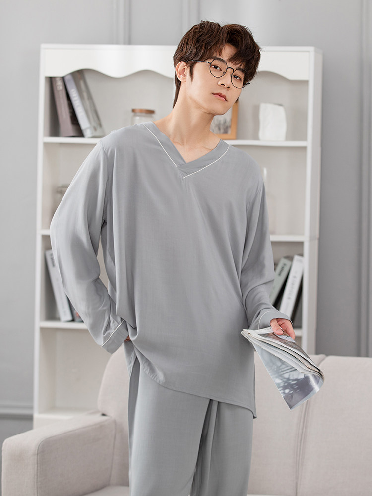 长袖v领青年男士人造棉空调服 俞兆林优云睡衣/家居服套装