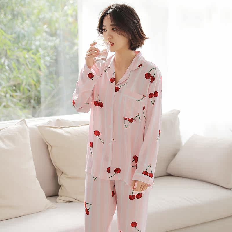 春夏可爱长袖翻领人造棉高贵睡衣 俞兆林优云睡衣/家居服套装