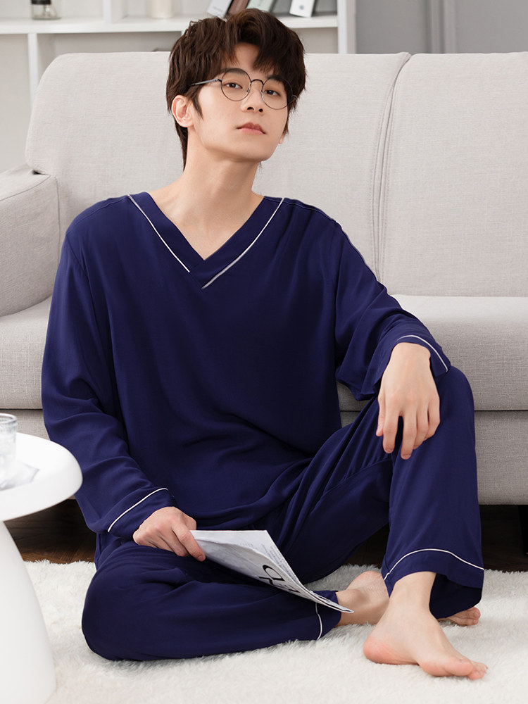长袖v领青年男士人造棉空调服 俞兆林优云睡衣/家居服套装