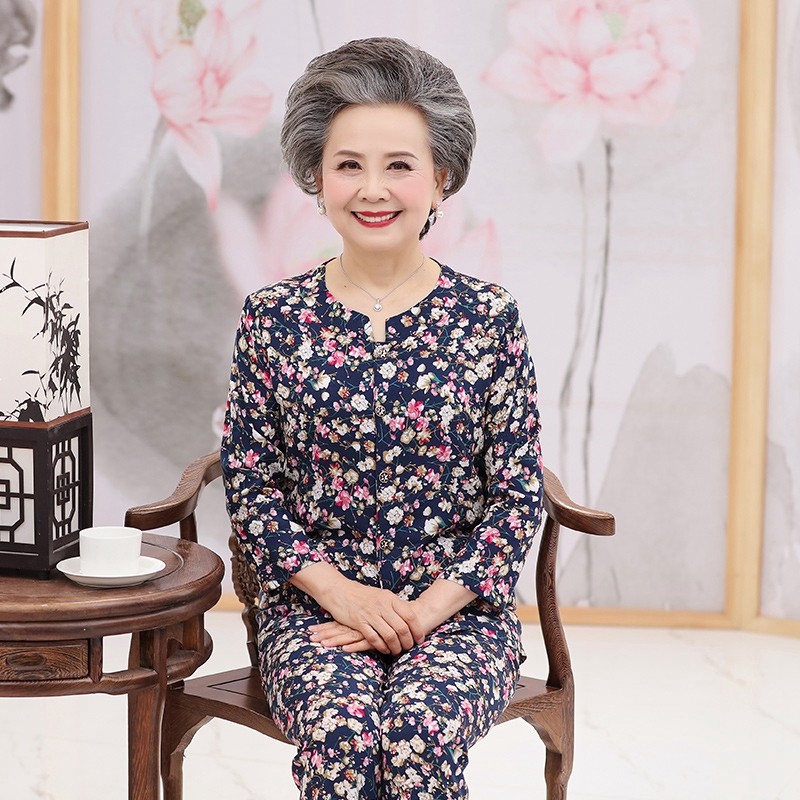 中老年纯棉长袖妈妈奶奶人造棉睡衣 俞兆林优云睡衣/家居服套装