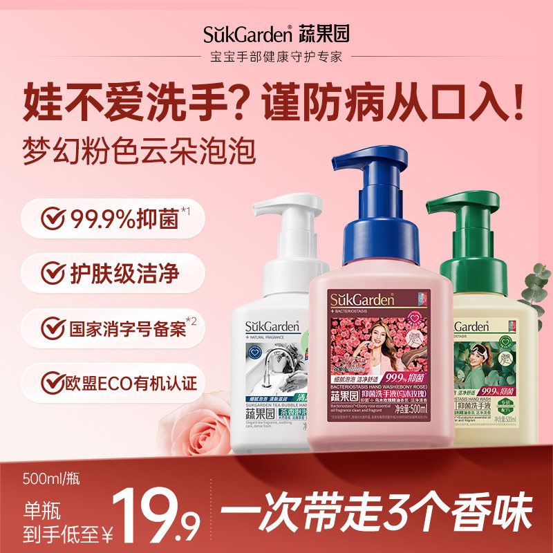 蔬果园保湿滋润玫瑰萃取泡泡洗手液泡沫型儿童家用便携式补充装