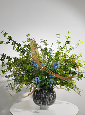 中式美学仿真花艺绿植藤编摆件