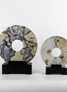 客厅新中式轻奢龙凤玉石假山摆盘