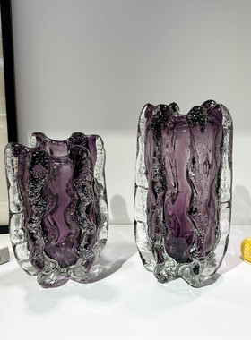 加厚水晶灰绿色琉璃花瓶桌面摆件