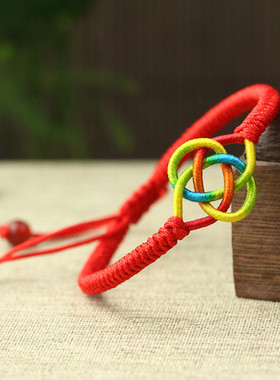 纯手工红绳精编平安手链本命年大红绳可调节款手绳年轻人节日礼物