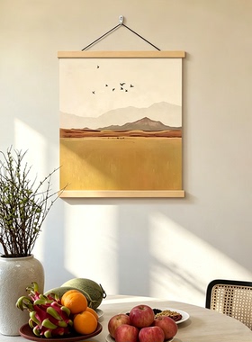 中古风餐厅装饰画绿色艺术卷轴画