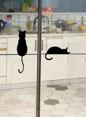 简约创意猫咪玻璃门防撞装饰贴