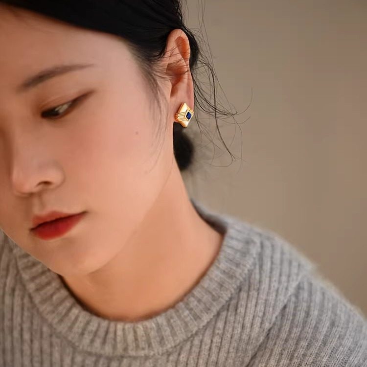 《蓝月湾》原创设计S925纯银耳钉天然贝母青金石高级感复古耳环新,淘宝优惠券,粉丝福利购,淘宝优惠卷