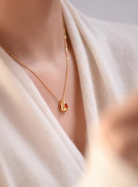 《樱桃甜酒》天然红玛瑙纯银项链