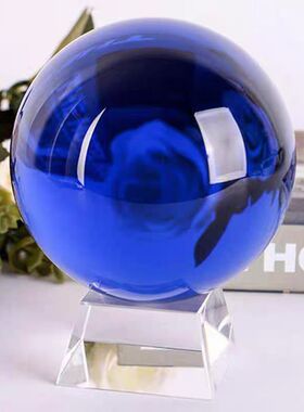 蓝色水晶球摆件七彩风转