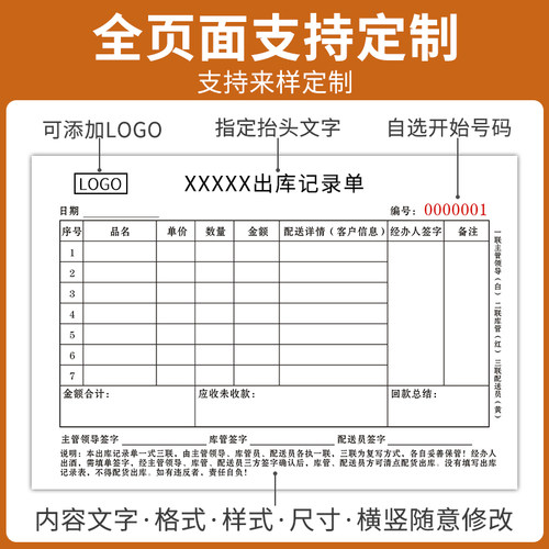 50本出库单入库单二联三联出货单出库单四联定制定做车间仓库材领料单收料单二联三联无碳复写纸两联单据 - 图3