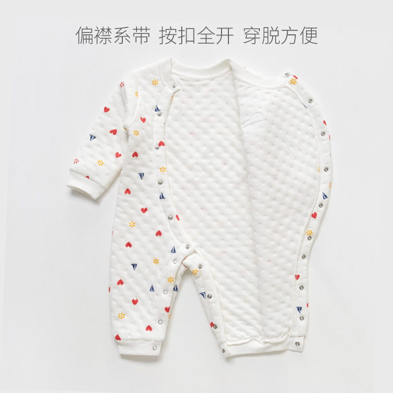 秋冬宝宝长袖纯棉新生儿夹棉哈衣 多安蹄蹄连身衣/爬服/哈衣