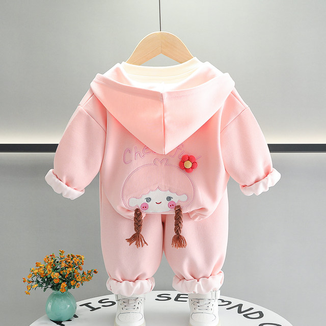 Four Seasons Beauty Child Korean cotton 3-piece spring and autumn clothes set
