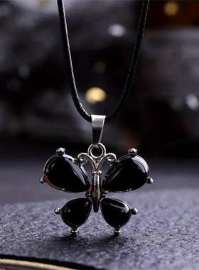 跨境蝴蝶吊坠紫水晶虎眼石欧美复古项链个性服装饰品厂家