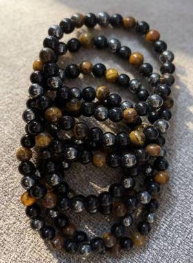 跨境热销新款天然虎眼石黑胆石8MM手串厂家地摊手链