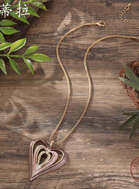 跨境热销珐琅彩镂空爱心吊坠创意多层镂空心形女士情人节合金项链