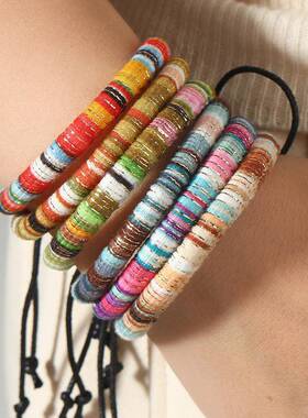 欧美热销民族风布艺手环绳韩系小清新彩编织手链情侣饰品厂家直销
