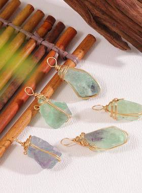 亚马逊天然石莹石项链绕线扭丝石头吊坠欧美水晶款绿水晶