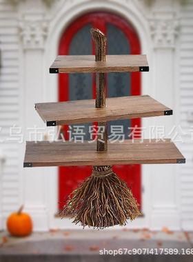 跨境新品树脂工艺品万圣节扫把桌树根摆件装饰品创意纪念家居客厅