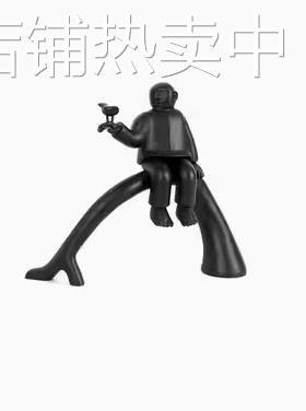 现代侘寂艺术人物和小鸟黑白抽象创意等风来书房家居艺术树脂摆件