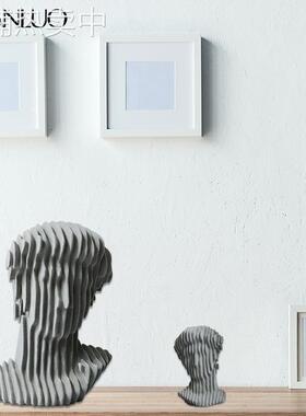 北欧客厅抽象蓝灰切形人头树脂摆件样板间办公室柜内创意软装饰品