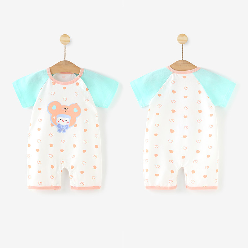 夏季男女短袖纯棉宝宝新生儿爬爬服 香橙布丁连身衣/爬服/哈衣