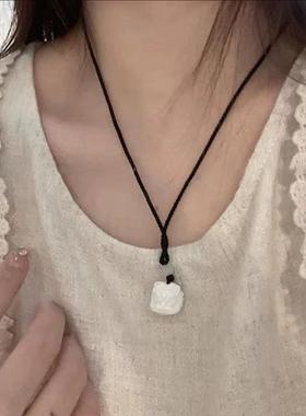 新中式醒狮吊坠黑绳子编织项链男女2023新款爆款情侣国潮复古配饰