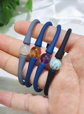 外贸天然水晶软硅胶手镯手链淡水珍珠弹性珠子手串黄水晶跨境