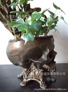 跨境骷髅花盆摆件家居庭院设计装修头骨种植器创意摆件骷髅装饰