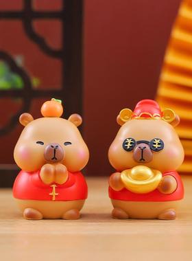 新款憨态卡皮巴拉小福星水豚仔盲盒周边公仔摆件喜庆装饰品