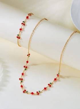 夏日网红可爱饰品女25年新款小众设计感樱桃水晶百搭项链手链套装