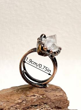 跨境复古风天然浅绿水晶原石不定形开口古铜可调节个性欧美戒指