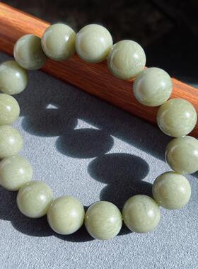 新疆和田玉沙枣青手串 12mm 圆珠天然玉石手链男女文玩饰品