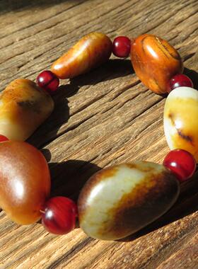 新疆和田玉白玉籽料原石手串 随形玉石手链 男女款文玩手串