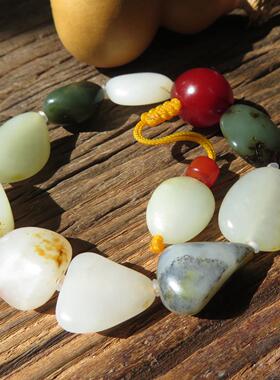 新疆和田玉籽料原石手串 多宝玉石手链男女文玩饰品